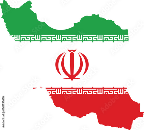 Iran Map with Flag Colors and Emblem