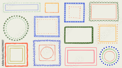 Colorful vintage floral frame borders, hand drawn, rendered, decorative empty picture frames