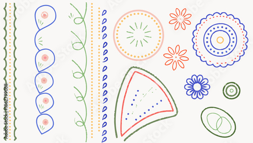 Colorful ornamental decorative border art with floral patterns and shapes