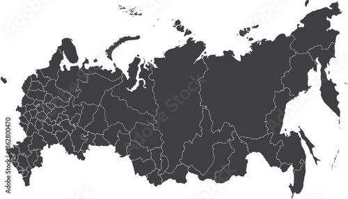 Russia Map with Regions on White Background