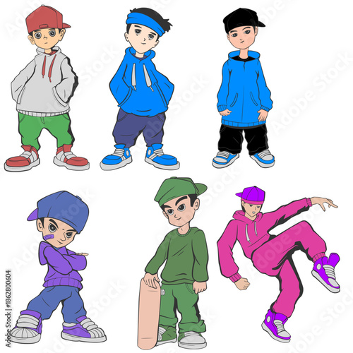 Collection Boy Hiphop character rapper illustration cartoon