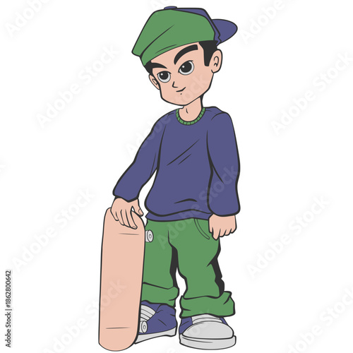 Boy Hiphop  skateboarding character rapper illustration cartoon