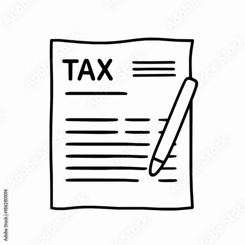 Hand drawn tax form document with pen icon tax document writing