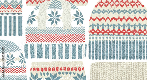 Stylish winter knit patterns with snowflake details for cozy holiday design