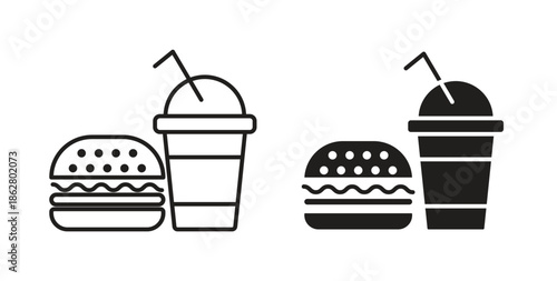 Hamburger soda icons linear icon. Line with Editable stroke. monochrome icon
