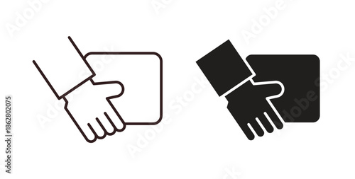 Hand holding box icons linear icon. Line with Editable stroke. monochrome icon