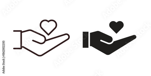 Hand holding heart icons linear icon. Line with Editable stroke. monochrome icon