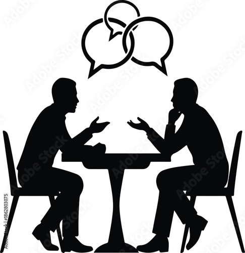 Men Conversation Discussion Speech Bubbles Communication Silhouette