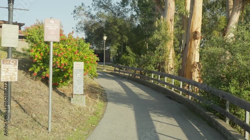A steady walking perspective explores one of the entrances to Foothill College in Los Altos Hills, California.