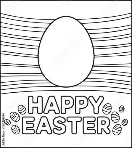 Easter egg with beautiful ornamental decorated black line art vector illustration, Happy easter day coloring page for kids and adults