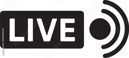 LIVE Broadcast Icon Red and White Stream Label with Signal Waves