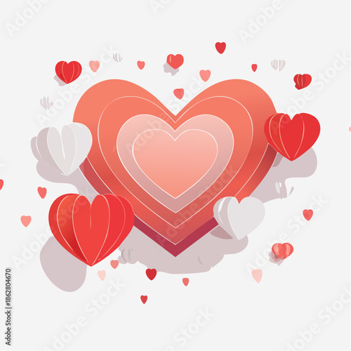 Modern abstract Valentine background featuring love-themed geometric shapes in flat vector style. Suitable for branding, posters, banners, and creative romantic designs.