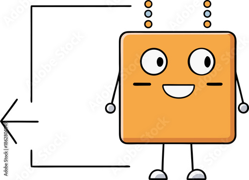 a cheerful orange robot with a smiling face and two large eyes illustration
