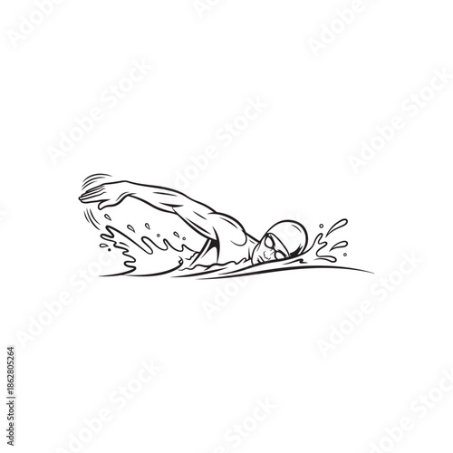Dead Fish Floating Upside Down Line Drawing Illustration