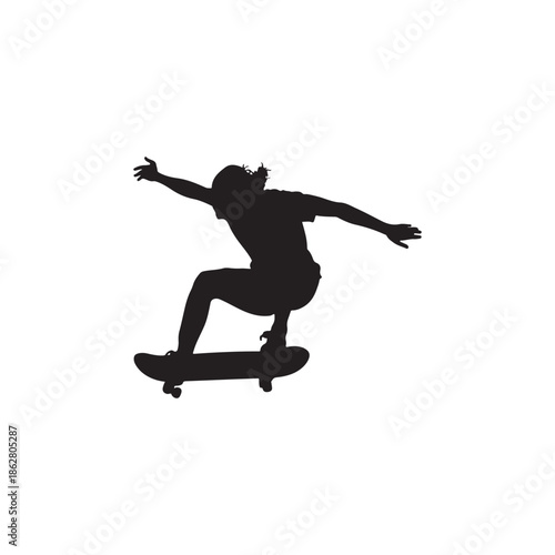 Dynamic Skateboarder Performing Trick Jump Silhouette Vector