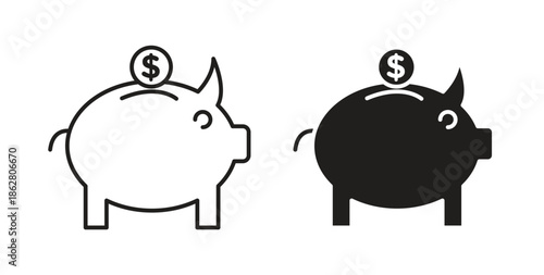 Piggy bank icons linear icon. Line with Editable stroke. monochrome icon