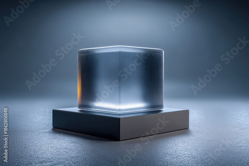 Wallpaper Mural Frosted inflatable cube podium with matte haze finish on deep charcoal background Torontodigital.ca