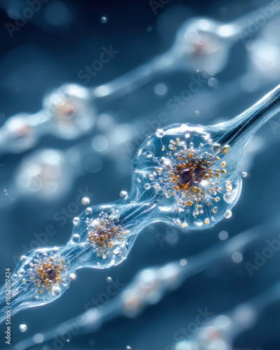 Close-up macro of semi-translucent biofilm textile with air bubbles and tweezers in lab