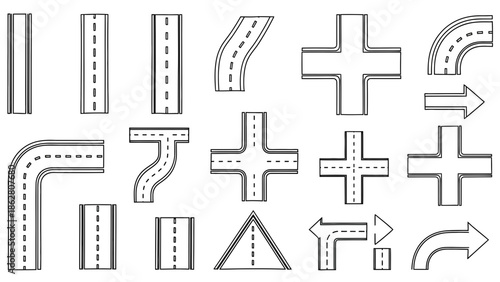 Various road signs and highway illustrations for navigation