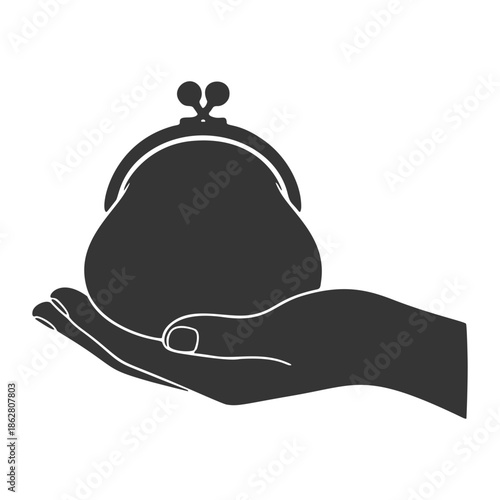 がま口を持つ手のシルエットアイコン