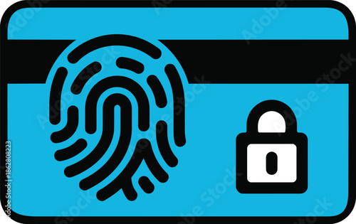 Secure Credit Card with Fingerprint Scan and Lock Icon