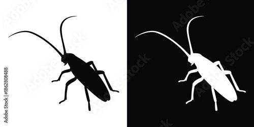 Cockroach silhouette, insect vector icon, pest shape, bug silhouette