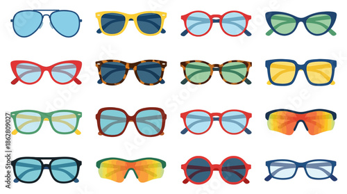 Assorted Sunglasses with Colored Lenses Display.