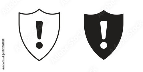 Shield exclamation icons linear icon. Line with Editable stroke. monochrome icon