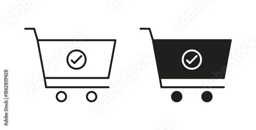Shopping cart check icons linear icon. Line with Editable stroke. monochrome icon