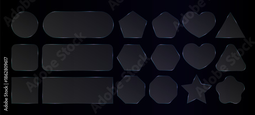 Transparent glass effect frame. 3d light plastic texture, gradient vector rectangle. Square abstract glossy plate, screen panel. Clear crystal blur shape, futuristic button reflect. Neon text overlay