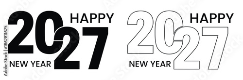 Happy New Year 2027 colorful typographic designs,Happy new year typography vector eps,2027 number design template. 2027 New Year logo text design. Vector illustration.