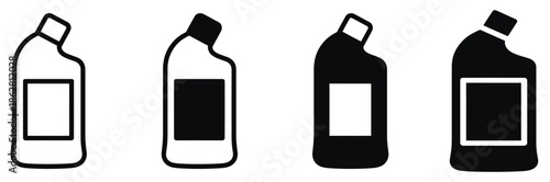 Four black and white plastic bottles with blank labels,Plastic bottle black icon set isolated on transparent. Water bottle flat line style set. Pet bottle plastic. Small and large bottles for water,