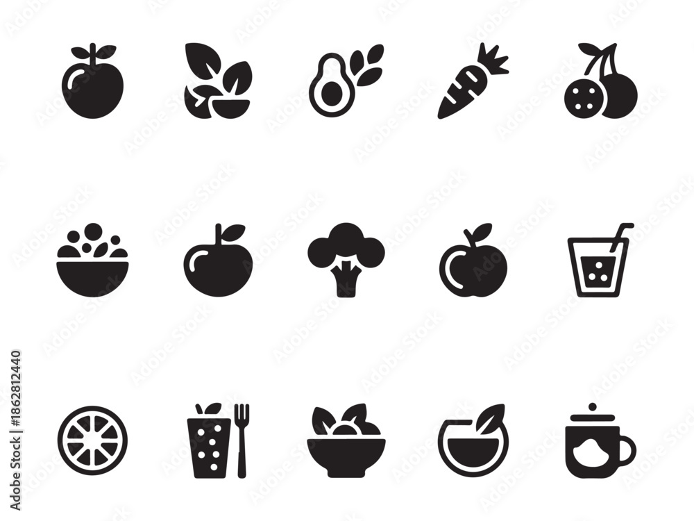 Fototapeta premium Food and Beverage Icons Vector Illustration Set