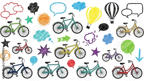 Bicycles in various colors and styles.