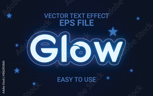 Glow vector text effect design featuring blue light and starry elements