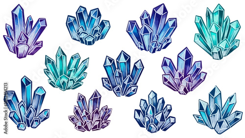 Colorful crystals on white background.