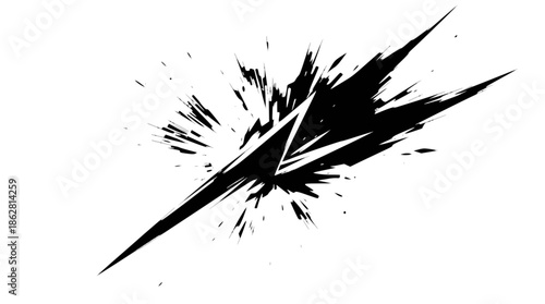 Dynamic white abstract splash or burst graphic on a black background, resembling an energetic impact or speed line effect.