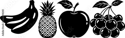 Tropical and Common Fruit Silhouette Vector Icons Set