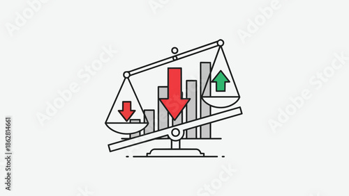 An illustration on a white background shows a balance scale with graphs