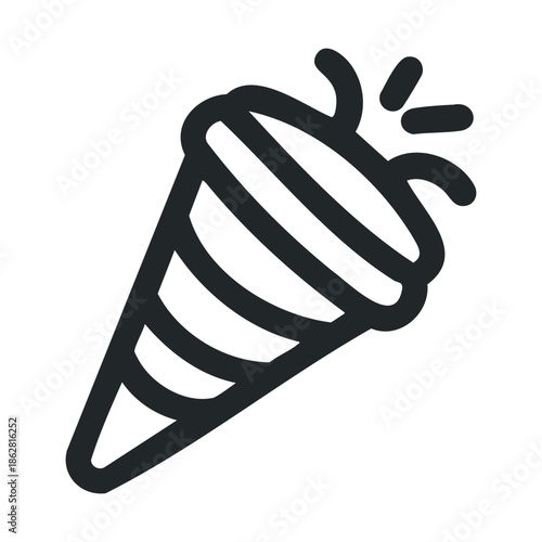 Simple party popper graphic exploding confetti for festive celebration events marking happiness and joy suitable for invitations social media and holiday greetings