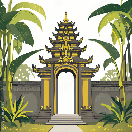 Vector illustration of a traditional Balinese Hindu temple gate.