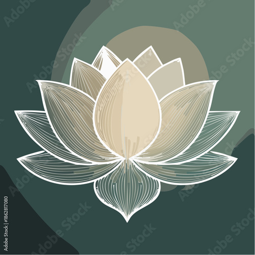 Elegant white line art illustration of a sacred lotus flower.