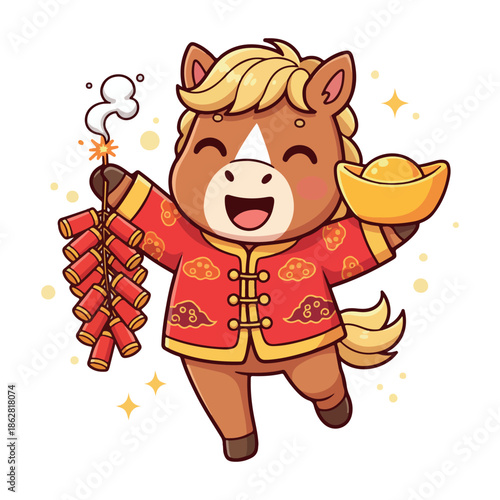 Chinese New Year 2026 Year of the Horse Cartoon Vector 