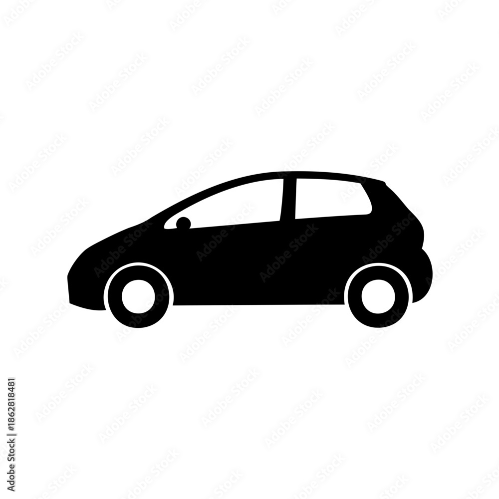 Fototapeta premium Silhouette of a compact car, a small hatchback vehicle on white