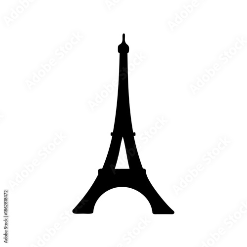 Black silhouette of Eiffel Tower, a major landmark in Paris, France