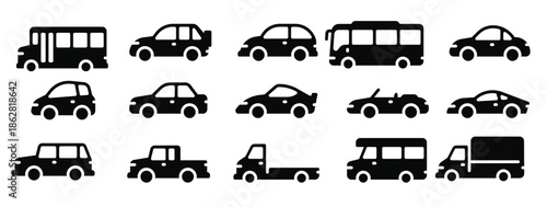car icons black vehicle silhouettes automobiles