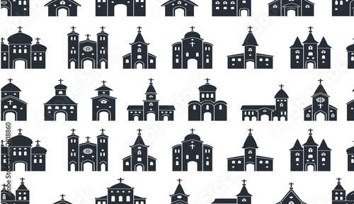 church black icon background flat seamless pattern of church vector icons