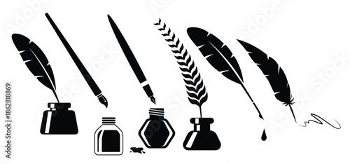 classic inkwell silhouette vectors
