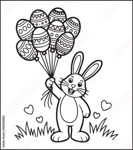 Easter bunny coloring page for kids black line art vector illustration doodle, Happy easter day coloring crafts and activities
