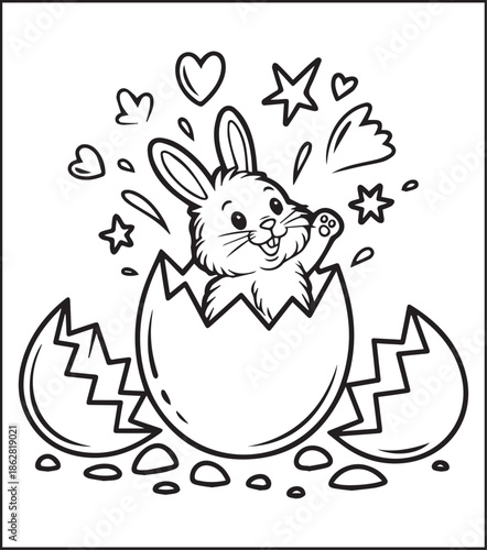 Easter bunny coloring page for kids black line art vector illustration doodle, Happy easter day coloring crafts and activities